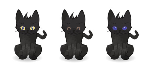 Cute black cat illustration set