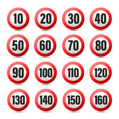 Vector high quality flat style collection set of generic speed limit signs with black number and red circle - usable for metaphor communication in business field