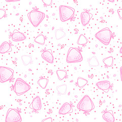 Seamless pattern from set of red doodle hand drawn strawberries. Vector illustration. EPS 10