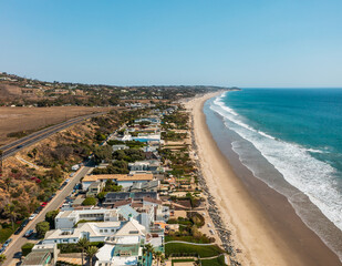 Fototapeta na wymiar Luxury beachfront properties in Malibu, California, drone view