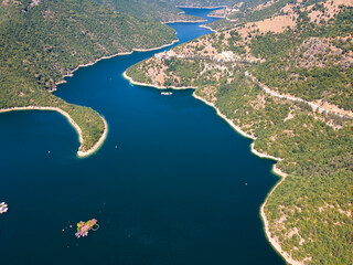 Aerial view of Vacha (Antonivanovtsi) Reservoir, Bulgaria