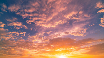 Dramatic sunset or sunrise sky Amazing colorful clouds in twilight Beautiful light of nature Landscape Cloudscape.