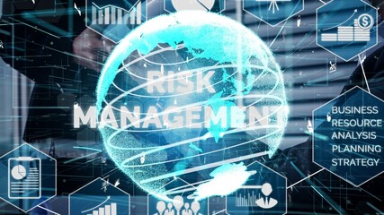 Risk Management and Assessment for Business Investment conceptual . Modern graphic interface showing symbols of strategy in risky plan analysis to control loss and build financial safety .