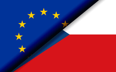 Flags of the EU and Czech Republic divided diagonally