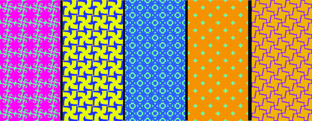 Rainbow chevron vector geometric seamless patterns collection. Set of bright colorful backgrounds with modern minimal labels. Cute abstract zigzag textures. Pattern design for Easter, holiday decor 