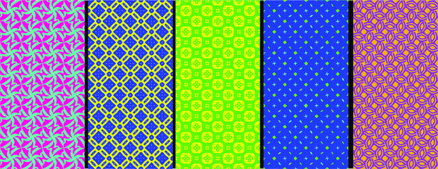 Rainbow chevron vector geometric seamless patterns collection. Set of bright colorful backgrounds with modern minimal labels. Cute abstract zigzag textures. Pattern design for Easter, holiday decor 