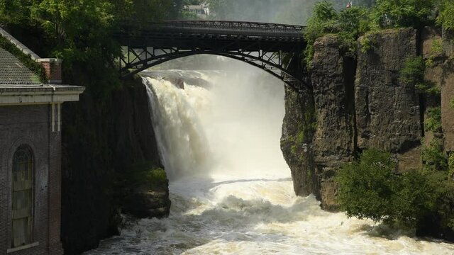 Paterson Falls, NJ Strong Flow after Hurricane Ida Storm Zoomed in Video, September 4, 2021