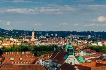 Fototapeta na wymiar Urban landscape, city view of Graz, Austria from Schlossberg (English: Castle Hill)