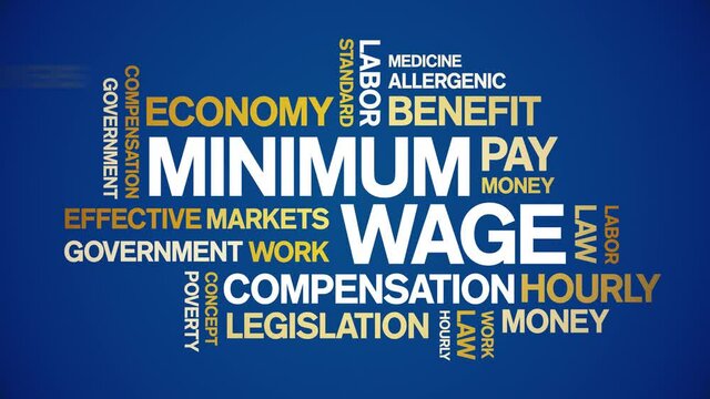 Minimum Wage Animated tag word cloud;text design animation kinetic typography seamless loop.