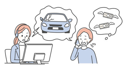 illustration of customer service in a call center and car accidents - obrazy, fototapety, plakaty