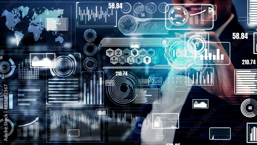 Poster internet of things and communication technology conceptual - modern graphic interface showing smart 