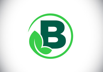 Obraz premium Initial B monogram alphabet with leaf. Eco-friendly logo concept. Font emblem. Modern vector logo for ecological business and company identity