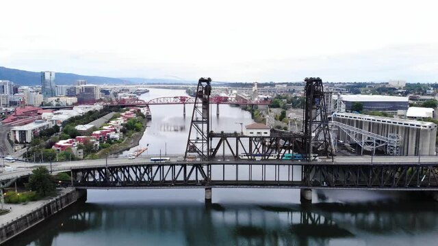 Portland Steel Bridge Transit 4k Aerial