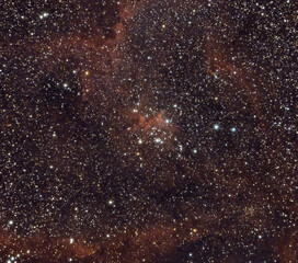 The Heart Nebula IC 1805 in the constellation Cassiopeia as seen from Tuscany, Italy with a refracting telescope and a cooled camera