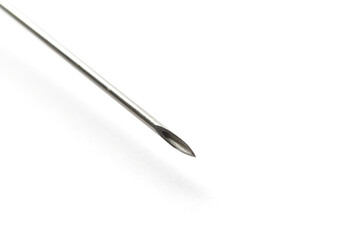 Close up of a syringe needle, macro photography of an hypodermic needle. Used for vaccine injection or blood extraction