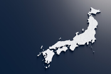 Obraz premium A 3d map of Japan with borders of the regions or counties
