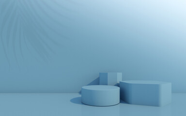 Cosmetic bottle podium on blue background. 3d rendering.