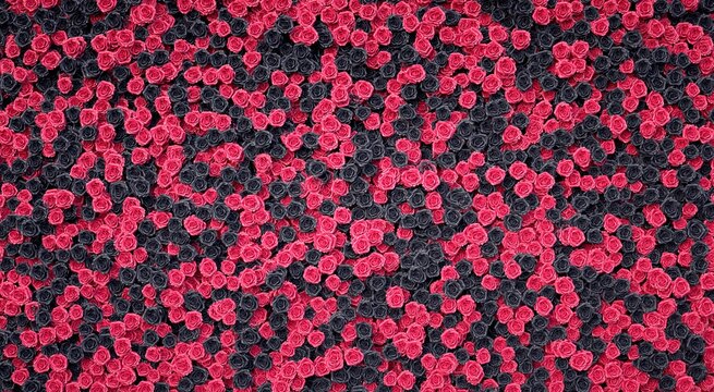 Red and black roses wall background. 