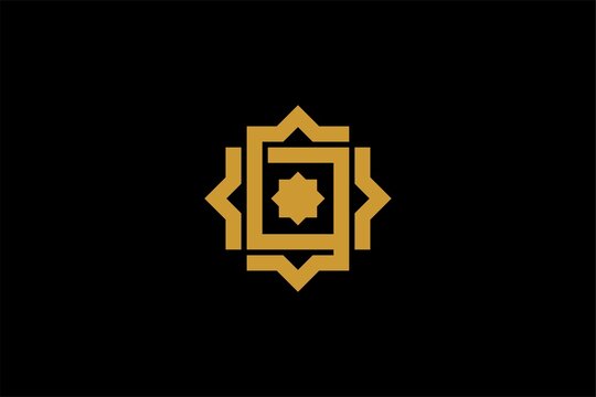 Islamic logo design vector. Mosque abstract illustration logo. Gold Arabic ornament vector icon. 