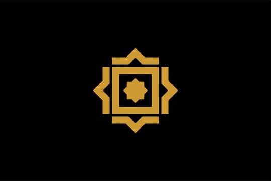 Islamic logo design vector. Mosque abstract illustration logo. Gold Arabic ornament vector icon. 