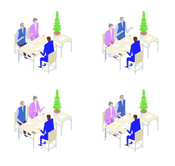 ビジネスマンと面談をするシニア男性と女性　バリエーションセット