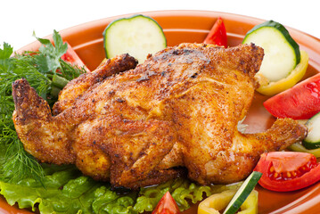 fresh grilled whole chicken with vegetables