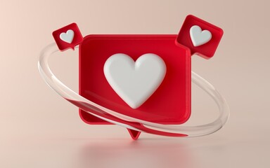3D social media like notification icon illustration in 3d