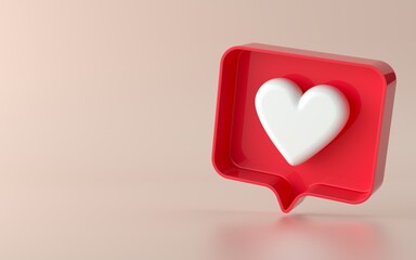 3D social media like notification icon illustration in 3d