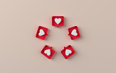 3D social media like notification icon illustration in 3d