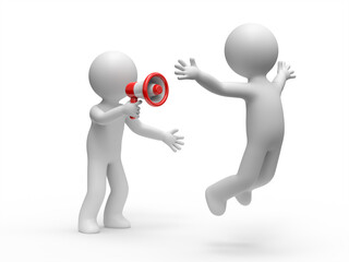 Leadership- 3d man shouting with megaphone.