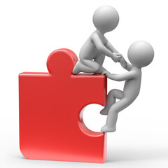 3d man helping the other climbing on one puzzle piece.