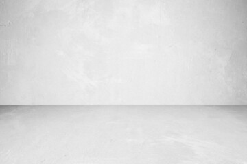 Empty white concrete room and floor background, Perspective grey gradient concrete room for...