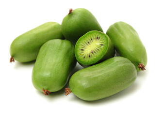 mini kiwi baby fruit (actinidia arguta) on white background 