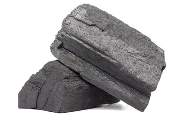 Natural wood charcoal,Bamboo charcoal powder has medicinal properties with traditional charcoal isolated on white background
