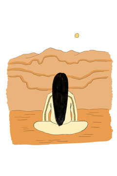 Indigenous person meditating in the desert