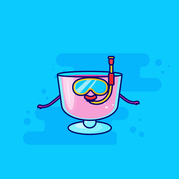 pink drink cartoon character diving