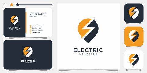 Electric logo with pin location concept Premium Vector