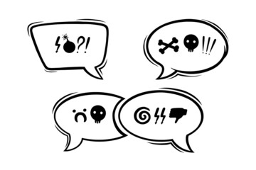 Swearing speech bubbles censored with symbols. Hand drawn swear words in text bubbles to express dissatisfaction and bad mood. Vector illustration isolated in white background
