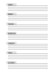 blank week personal or office planner, sunday first, vector ready for print template