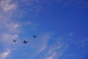 Aircraft flying over the sky during practice