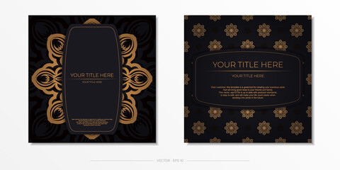 Stylish Template for print design postcard Black color with vintage ornament. Preparing an invitation card with Greek patterns.