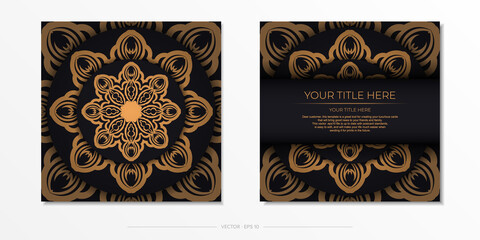 Stylish Black postcard design with vintage ornament. Stylish invitation with Greek patterns.