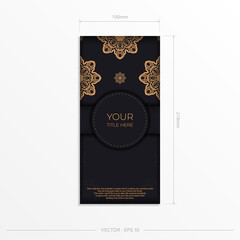 Stylish Template for print design postcards in Black color with vintage ornament. Vector Preparation of invitation card with Greek patterns.