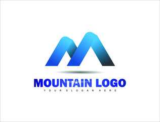 Simple vector logo in modern style. Top of the mountain in the shape of the letter M.