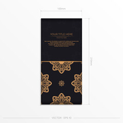 Stylish vector Template for print design postcard Black color with vintage ornament. Preparing an invitation card with Greek patterns.