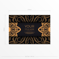 Stylish vector design of postcard in Black color with vintage ornament. Stylish invitation card with Greek patterns.