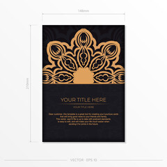 Stylish vector Template for print design postcards in Black color with vintage patterns. Preparing an invitation with a Greek ornament.