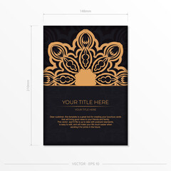 Stylish vector Template for print design postcards in Black color with vintage patterns. Preparing an invitation with a Greek ornament.