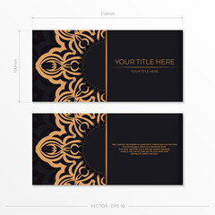 Invitation card template with Greek patterns.Trendy vector design of postcard in Black color with vintage