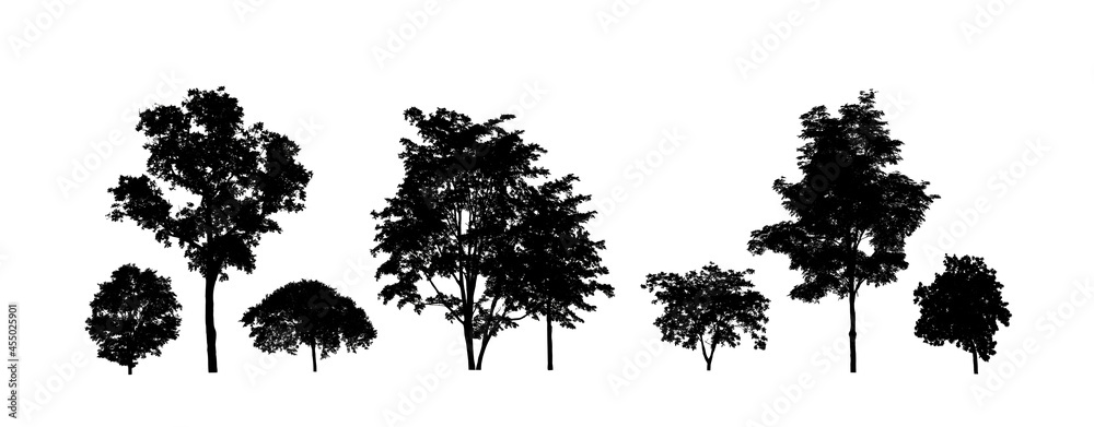 Poster set of trees silhouette for brush on white background